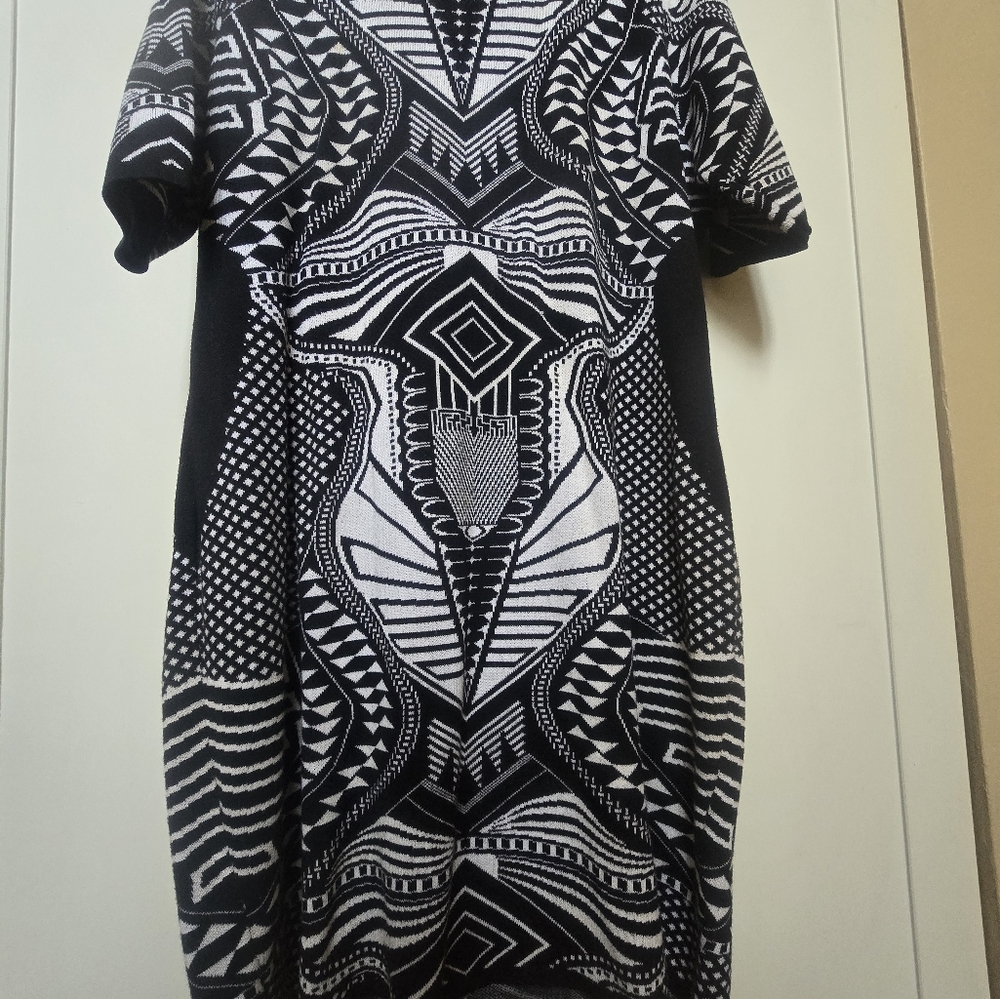 BLACK AND white Abstract Plus Size Swrater Dress